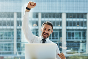 Man feeling happy closing a business deal