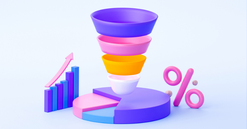 A sales funnel representation on a 3D figure.